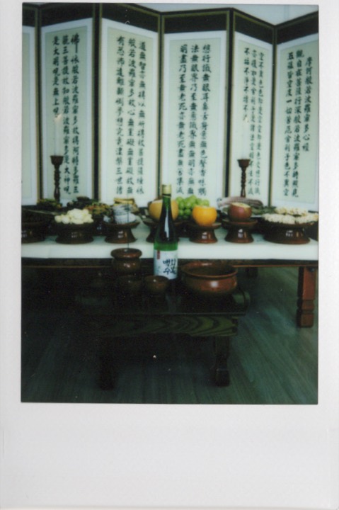 Memorial table photographed on Polaroid film